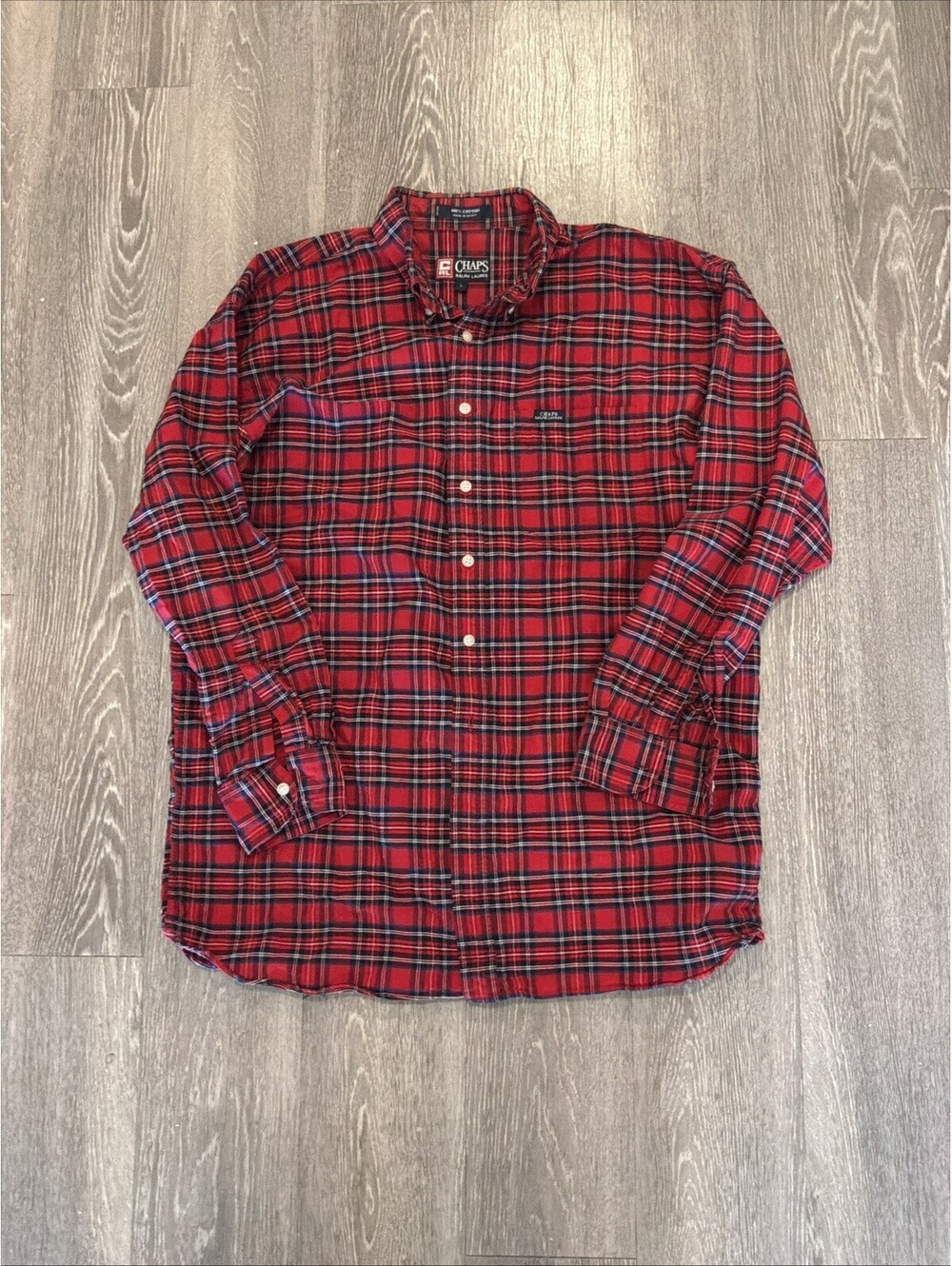 Ralph Lauren Chaps Mens Large Shirt red Plaid Long Sleeve Button-Down